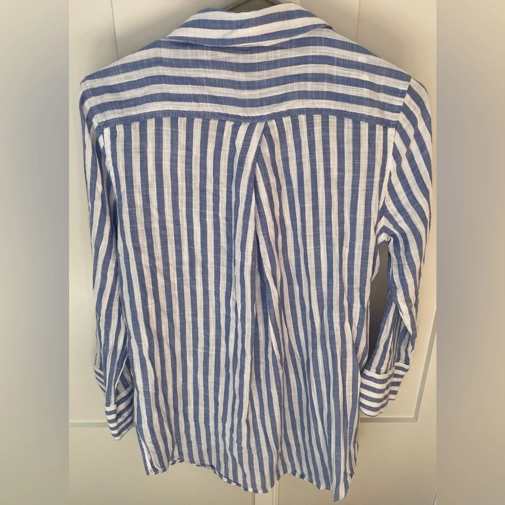 Vineyard Vines blue white striped blouse 3/4 sleeve tunic top preppy medium - Picture 4 of 8